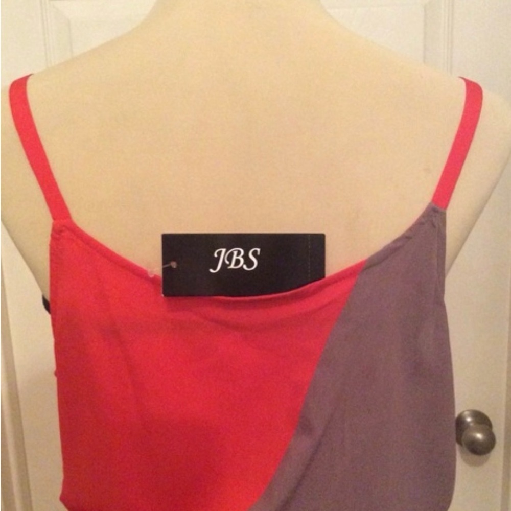 J.B.S. Asymmetrical Colorblock Maxi Dress in Red, Gray, White - Picture 3 of 3